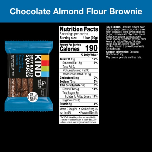 KIND Gluten Free Chocolate Almond Flour Brownie Soft Baked Squares Perspective: back