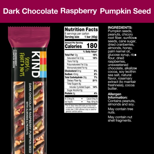 KIND Dark Chocolate Raspberry Pumpkin Seed Bars Perspective: back