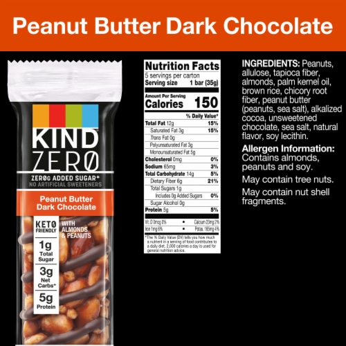 KIND ZERO Peanut Butter Dark Chocolate Nut Bars Perspective: back
