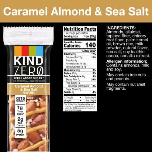 KIND ZERO Caramel Almond & Sea Salt Nut Bars Perspective: back