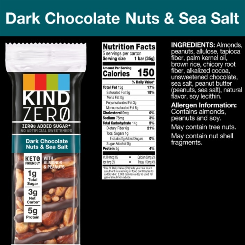 KIND ZERO Dark Chocolate Nuts & Sea Salt Nut Bars Perspective: back