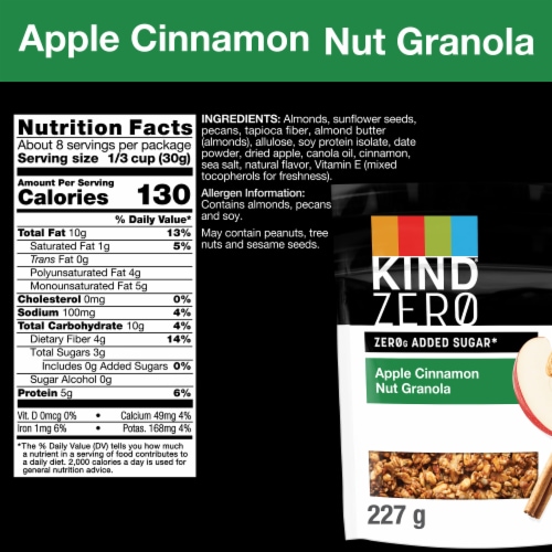 KIND ZEROg Added Sugar Apple Cinnamon Nut Granola Perspective: back