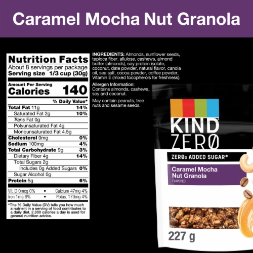 KIND ZEROg Added Sugar Caramel Mocha Flavored Nut Granola Perspective: back