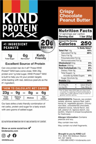 KIND Protein MAX Crispy Chocolate Peanut Butter Bars Perspective: back