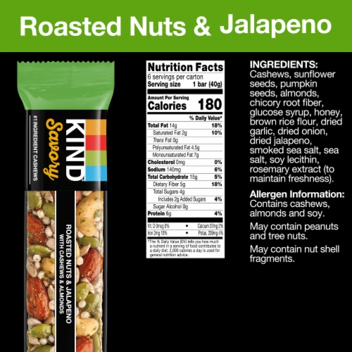 KIND Savory Roasted Nuts & Jalapeno Nut Bars Perspective: back