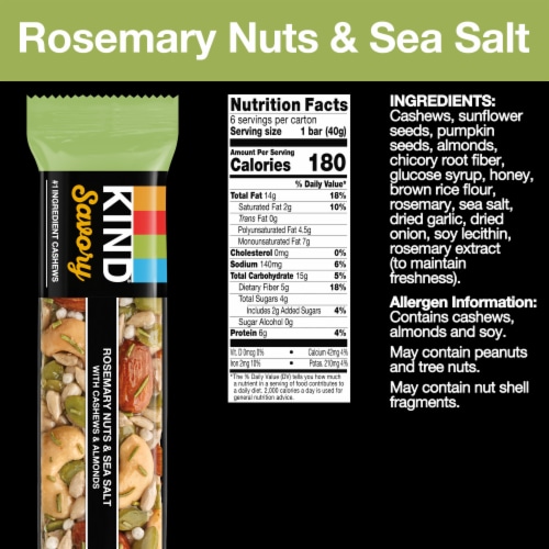 KIND Savory Rosemary Nuts & Sea Salt Nut Bars Perspective: back