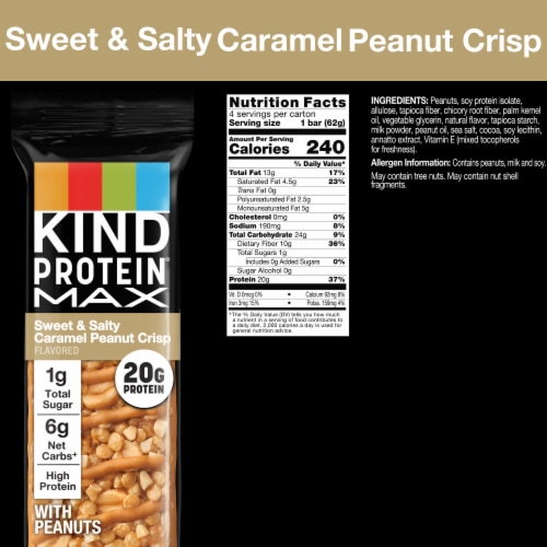 KIND Protein MAX Sweet & Salty Caramel Peanut Crisp Protein Bars Perspective: back