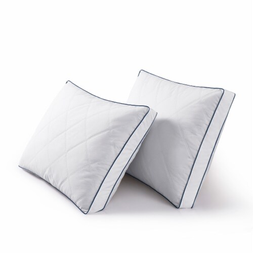 Puredown Goose Feather Down Gusset Pillows Set Of 2 Medium Support Navy 18X26 White Standard Standard Smith s Food and Drug