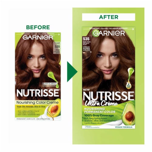 Garnier Nutrisse 535 Med Gold Mahogany Brown Chocolate Caramel Nourishing Hair Color Creme Perspective: back