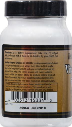 Healthy Origins  Vitamin D3 5000 IU Softgels Supplement Perspective: back