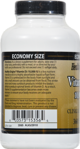 Healthy Origins Vitamin D3 10000 IU Softgels Supplement Perspective: back