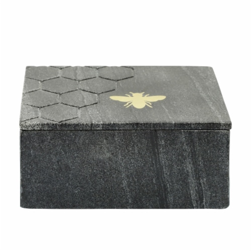Marble 7X5 Marble Box W/ Bee Accent, Black Perspective: back
