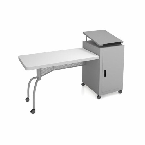 Oklahoma Sound Edupod Series Metal Teacher's Desk and Lectern Combo in Gray Perspective: back