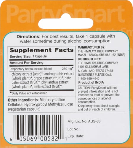 Himilaya PartySmart® Herbal Supplement Vegetarian Capsule Perspective: back