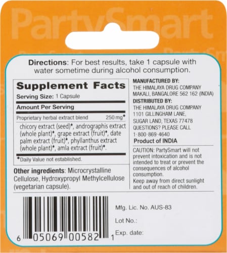 Himalaya PartySmart Herbal Supplement Vegetarian Capsules, 6 ct