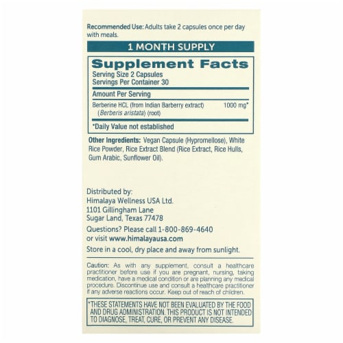 HIMALAYA BERBERINE CAPSULES Perspective: back