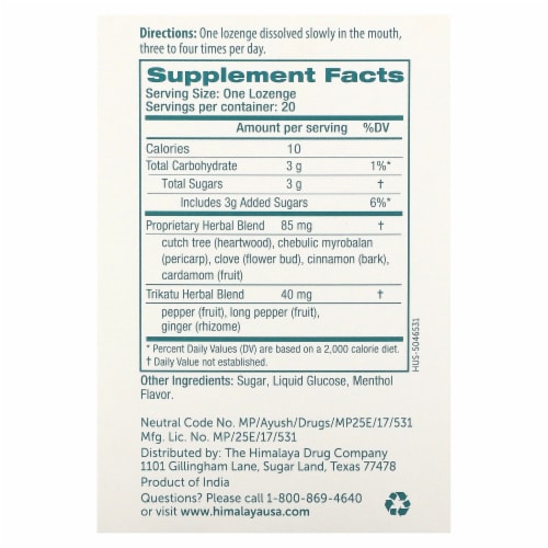 Himalaya Koflet® Herbal Supplement Lozenges Perspective: back