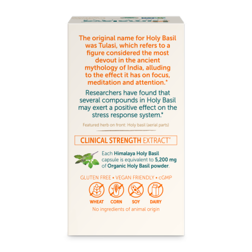 Himalaya® Holy Basil Herbal Supplement Vegetarian Capsules Perspective: back