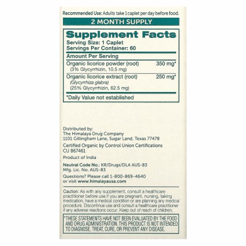 Himalaya Organic Licorice Digestive Support - 60 Caplets Perspective: back