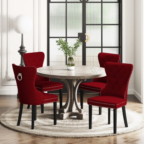 WestinTrends Upholstered Tufted Dining Chairs Set of 4 Velvet Red 1 Set QFC