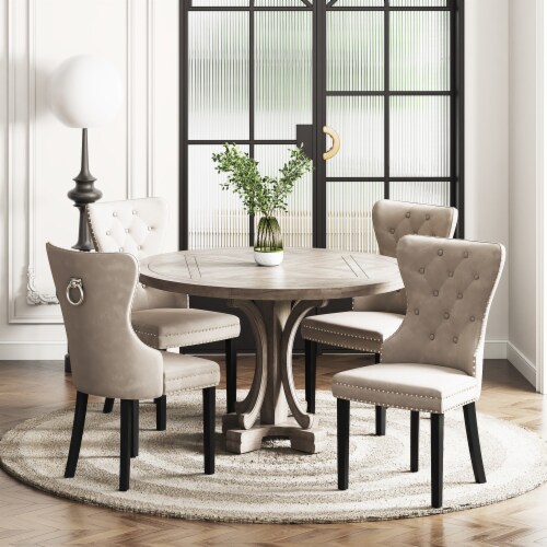 WestinTrends Upholstered Tufted Dining Chairs Set of 4 Velvet Taupe 1 Set QFC