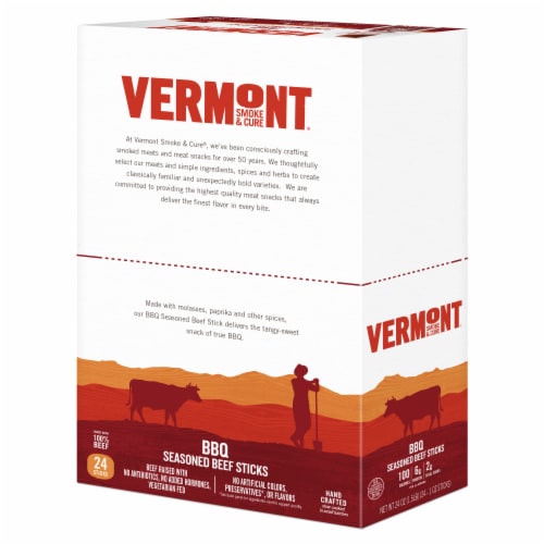 Vermont Smoke & Cure BBQ Seasoned Beef 1oz Jerky Stick 24ct carton Perspective: back