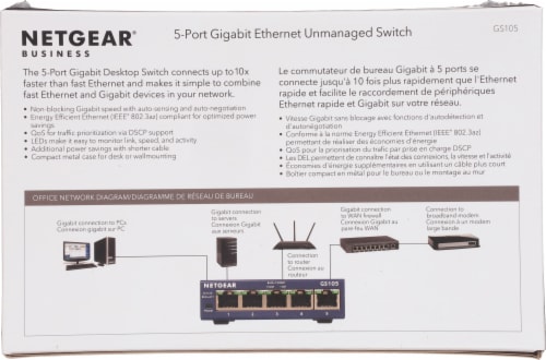 SWITCH RÉSEAU NETGEAR 5-PORT GIGABIT SWITCH HUB GS105