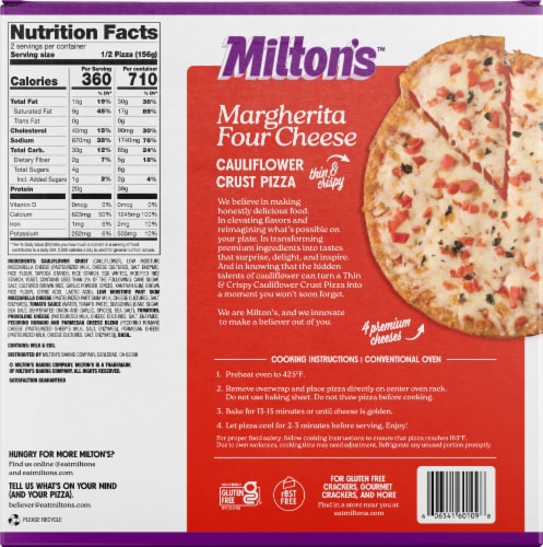 Milton's Craft Bakers® Margherita Four Cheese Cauliflower Crust Pizza Perspective: back