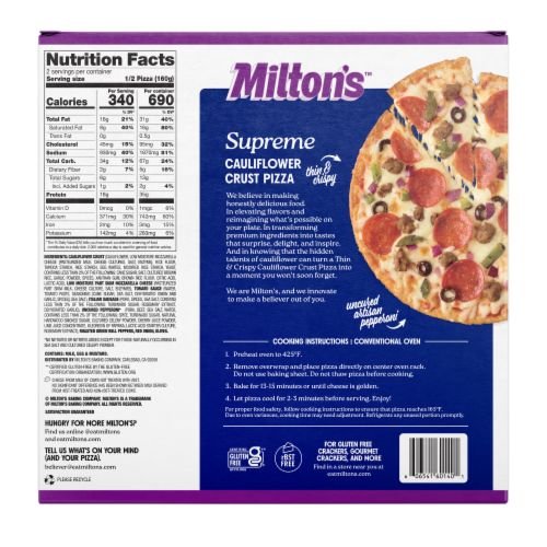 Milton's™ Gluten Free Supreme Cauliflower Crust Frozen Pizza Perspective: back