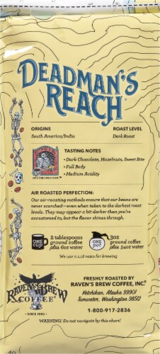 Raven's Brew Coffee® Deadman's Reach™ Dark Roast Whole Bean Coffee Perspective: back