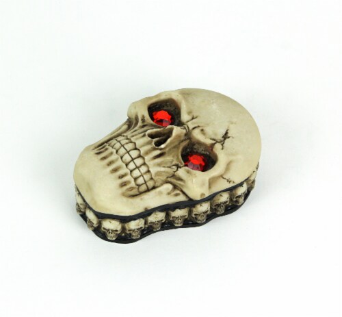 Everspring - Creepy Human Skull Lidded Trinket Box With Jeweled Red Eyes Perspective: back