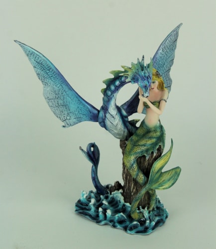 Mermaid Sitting with Blue Sea Dragon Statue Perspective: back