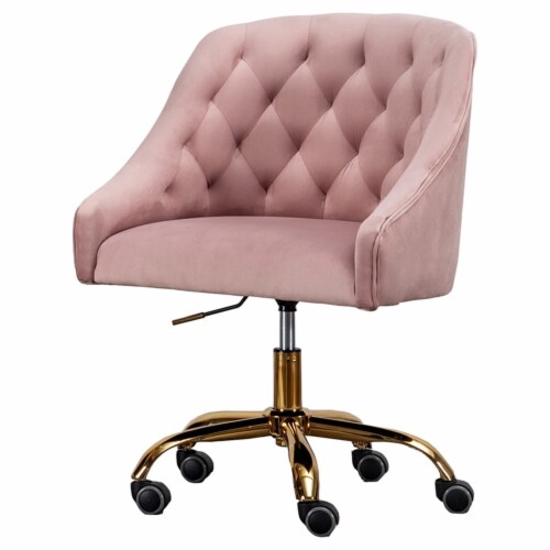 Pink Tufted Velvet Swivel Task Chair with Gold Base with Wheels, 1 Kroger