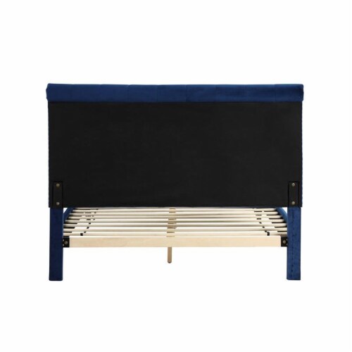 Ashley Tufted Velvet Fabric King Platform Bed in Blue Perspective: back