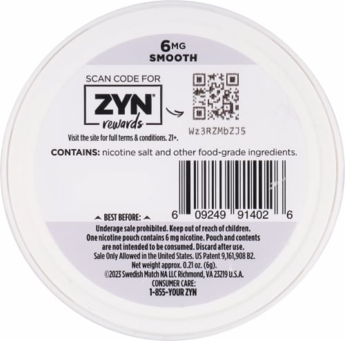 ZYN Smooth Nicotine Pouches Perspective: back