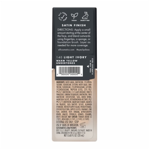e.l.f. 140 Light Ivory Flawless Satin Liquid Foundation Perspective: back