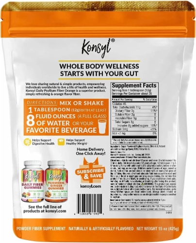 Konsyl® Orange Flavor Daily Psyllium Powder Fiber Supplement Perspective: back
