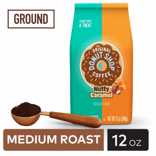 The Original Donut Shop Coffee Nutty Caramel Medium Roast Flavored Ground Coffee Bag Perspective: back