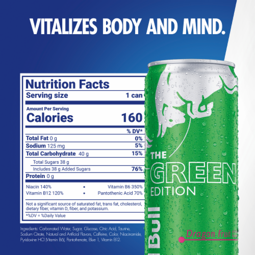 Red Bull Green Edition Dragon Fruit Energy Drink Perspective: back