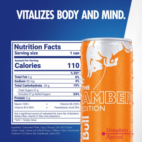 Red Bull® Amber Edition Strawberry Apricot Energy Drink Can Perspective: back
