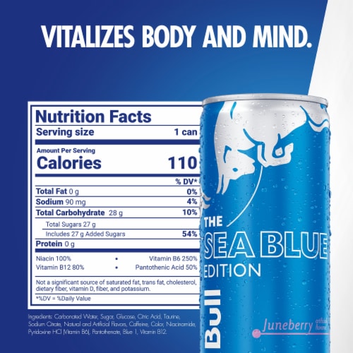Red Bull Sea Blue Edition Juneberry Energy Drink Multipack Cans Perspective: back