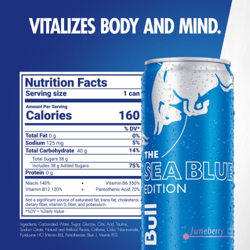 Red Bull Sea Blue Edition Juneberry Energy Drink Multipack Cans Perspective: back