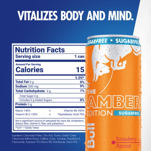 Red Bull Amber Edition Sugar Free Strawberry Apricot Energy Drink Perspective: back