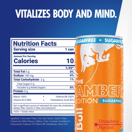 Red Bull Amber Edition Sugar Free Strawberry Apricot Energy Drink Perspective: back