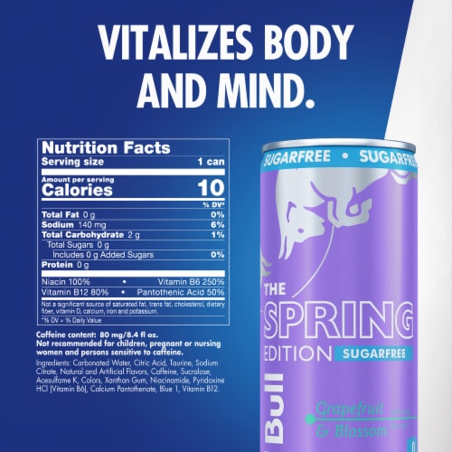 Red Bull Spring Edition Sugarfree Energy Drink Grapefruit Can Perspective: back