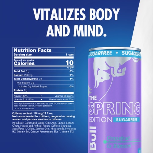 Red Bull Spring Edition Sugarfree Energy Drink Grapefruit Can Perspective: back