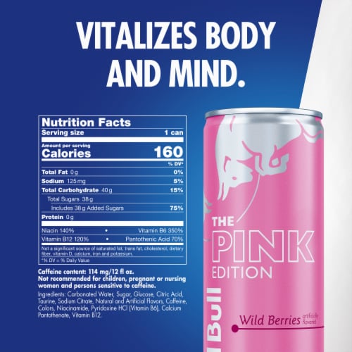 Red Bull Pink Edition Energy Drink Wild Berries Can Perspective: back