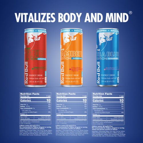 Red Bull Sugar Free Energy Drink Variety Pack Cans Perspective: back