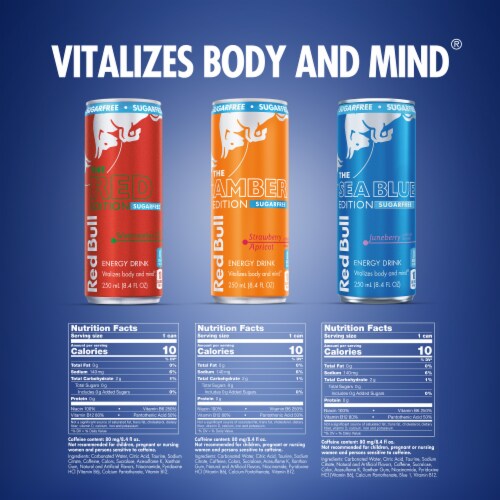 Red Bull Sugar Free Energy Drink Variety Pack Cans Perspective: back