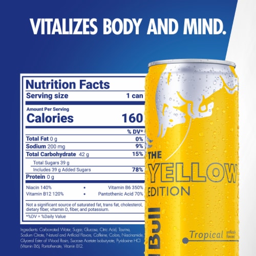 Red Bull Yellow Edition Tropical Energy Drink Perspective: back